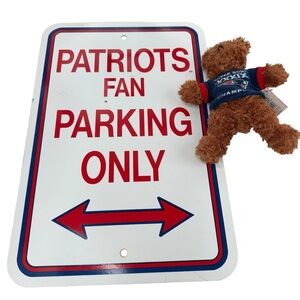 New England Patriots fan parking only sign & Patriots Super Bowl bear football